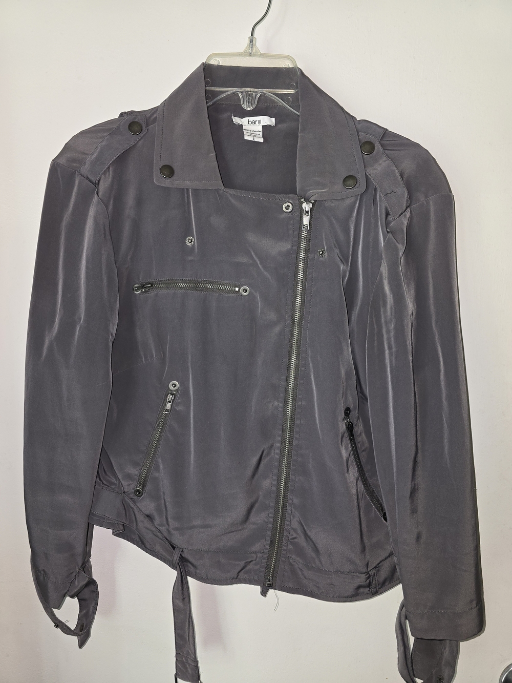 Bar III Gray Satin Moto-Style Jacket